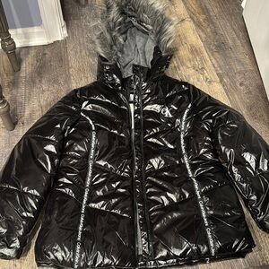 Calvin Klein Black Puffer Jacket with Fur Hood